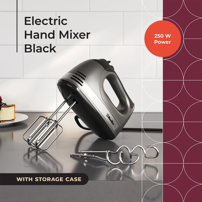 Mueller Electric Hand Mixer, 5 Speed 250W Turbo with Snap-On Storage Case and 4 Stainless Steel Accessories for Mixing