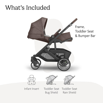 UPPAbaby Cruz V3 Stroller - from Birth + Car Seat Compatible - Full-Size, Reversible Seat - Infant Insert, Bug and Rain Shields Included - Owen (Mocha Mélange/Carbon Frame/Chestnut Leather)