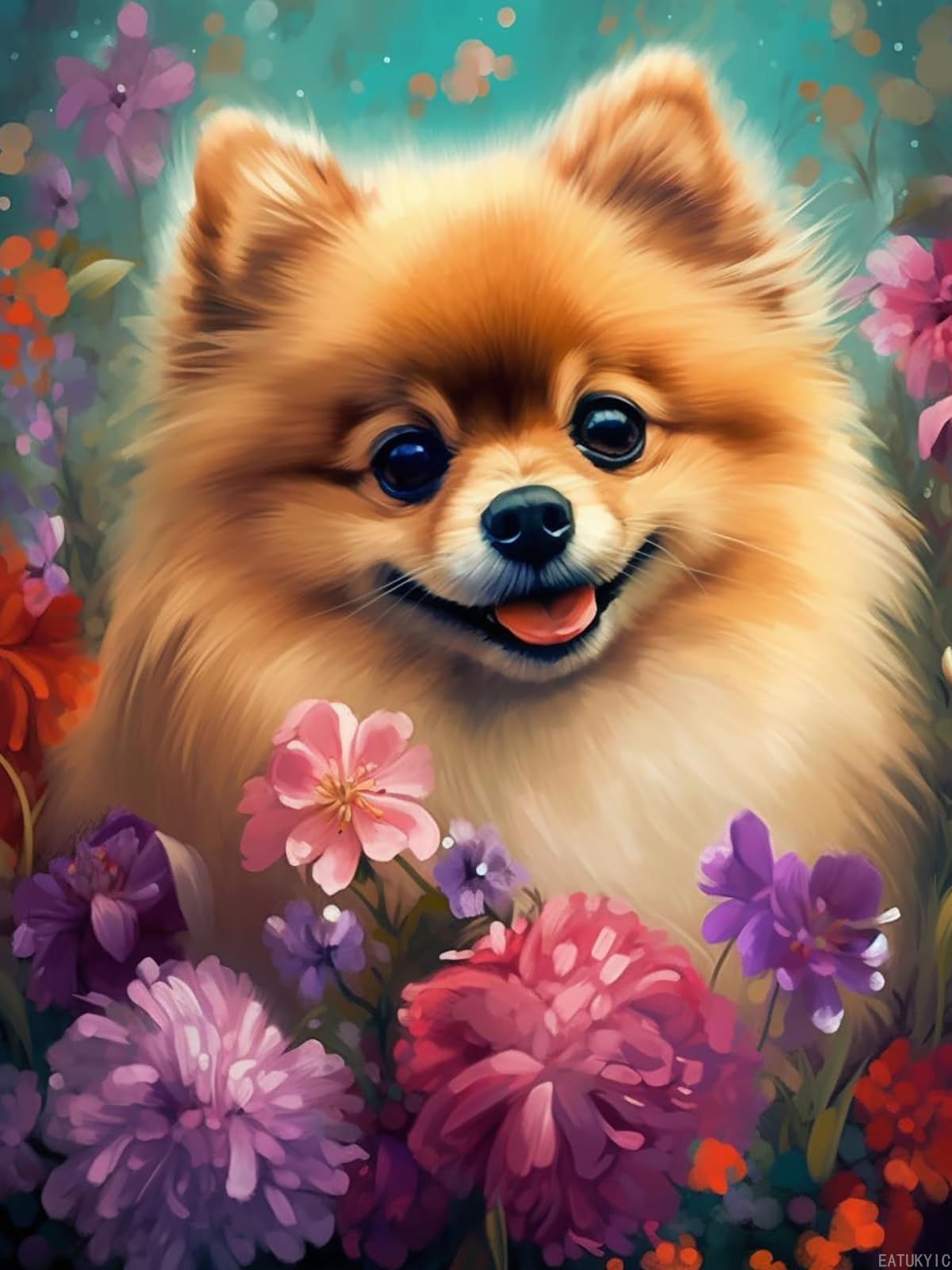 EATUKYIC Diamond Art Kits for Adults Diamond Art Painting Kits for Adults Beginners, 5D DIY Happy Funny Pomeranian Wildflower Dog for Home Wall Decor 12x16inches/30x40cm