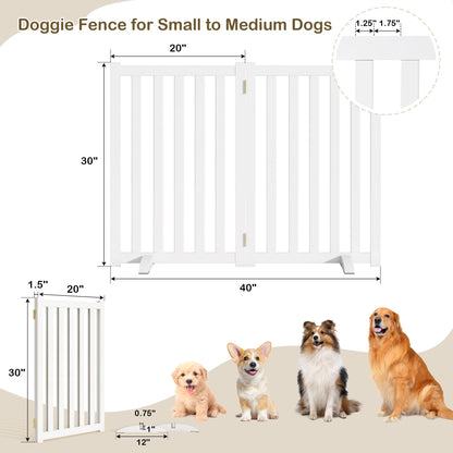 30" Height Tall Freestanding Pet Gate, Solid Wood Folding Safety Fence Wooden Dog Gate with 2 PCs Support Feet Ideal for Stairs, Doorways, Halls, Kitchens, Heavy Duty Gates, 2 Panels, White