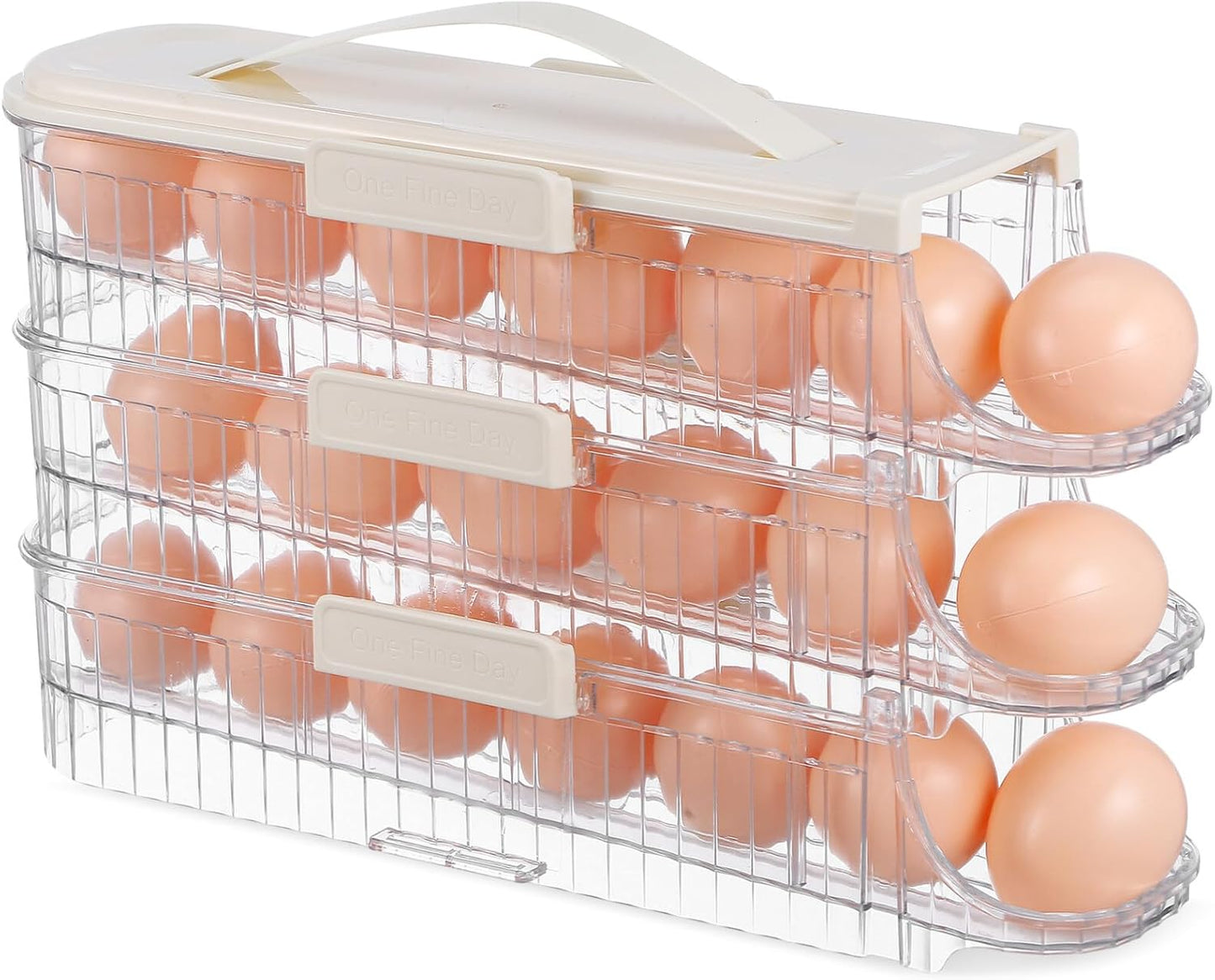 HEMOTON Rolling Egg Holder for Refrigerator - 3 Tiers Automatic Egg Dispenser Organizer for Fridge, 21 Count