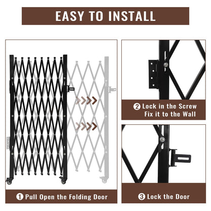 ExploreHorizon 61" H x 71" W Single Folding Security Gate, Portable Expandable Fence Gate with Casters, Flexible Steel Accordion Security Gate Barricade Gate for Backyard Garden