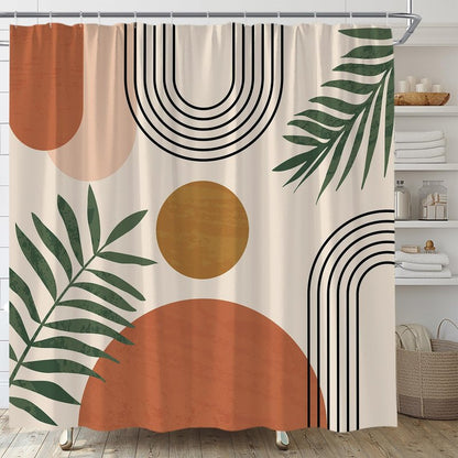 Mid Century Modern Shower Curtain Boho Beige Orange Abstract Retro Aesthetic Fabric for Bathroom Decor Bathtub with Hooks (70" WX70 H)