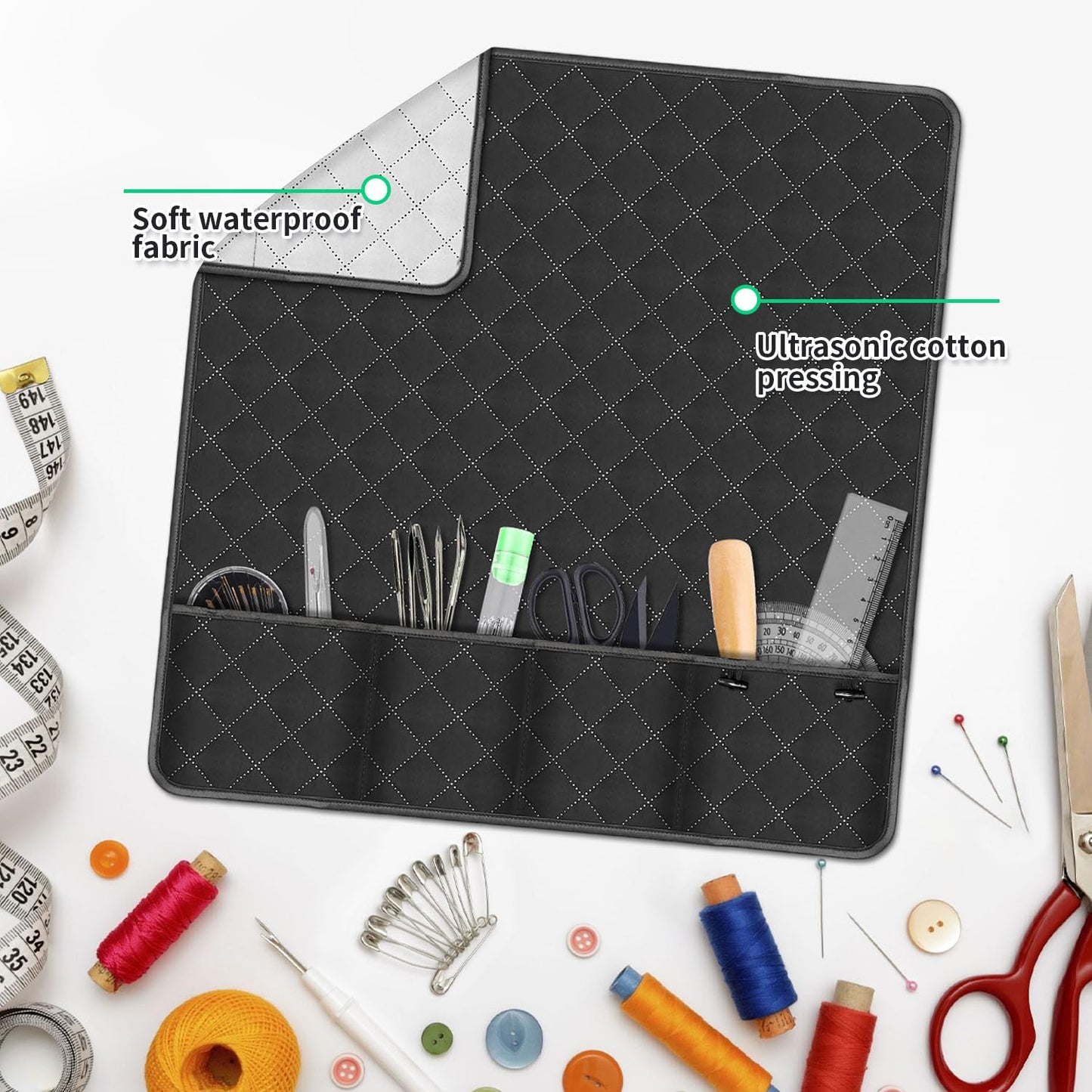 Grekos Sewing Machine Pad for Table, Non-Slip Dust Cover Complete with Pockets Fabric & Parts Organizer, Dust cover for Sewing Accessories, Kits and Supplies