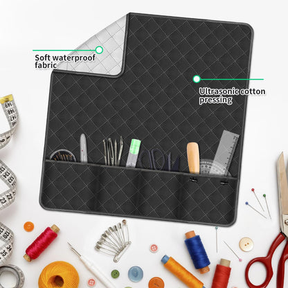 Grekos Sewing Machine Pad for Table, Non-Slip Dust Cover Complete with Pockets Fabric & Parts Organizer, Dust cover for Sewing Accessories, Kits and Supplies