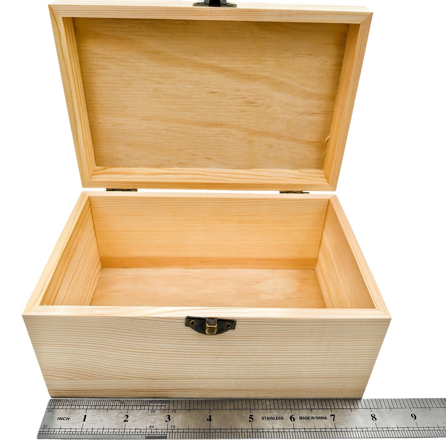 Anwoodola Unfinished Natural Pine Wood Storage Box with Hinged Lid, Wooden Craft Container for Jewelry, Gifts, Art Supplies, Hobby Organization (7.87 x 5.11 x 3.93in)