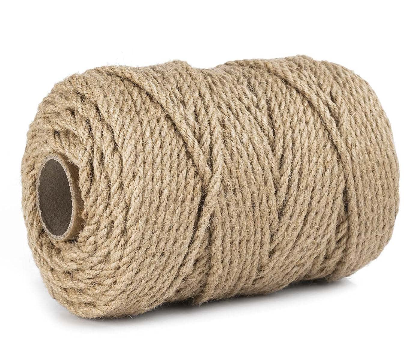 Zakous 5mm Jute Twine, Large Roll of Natural Jute Rope 328 Feet, Heavy Duty and Thick Twine Hemp Rope for DIY Arts Crafts, Gardening, Bundling，Home Decorating, Cat Scratching Post