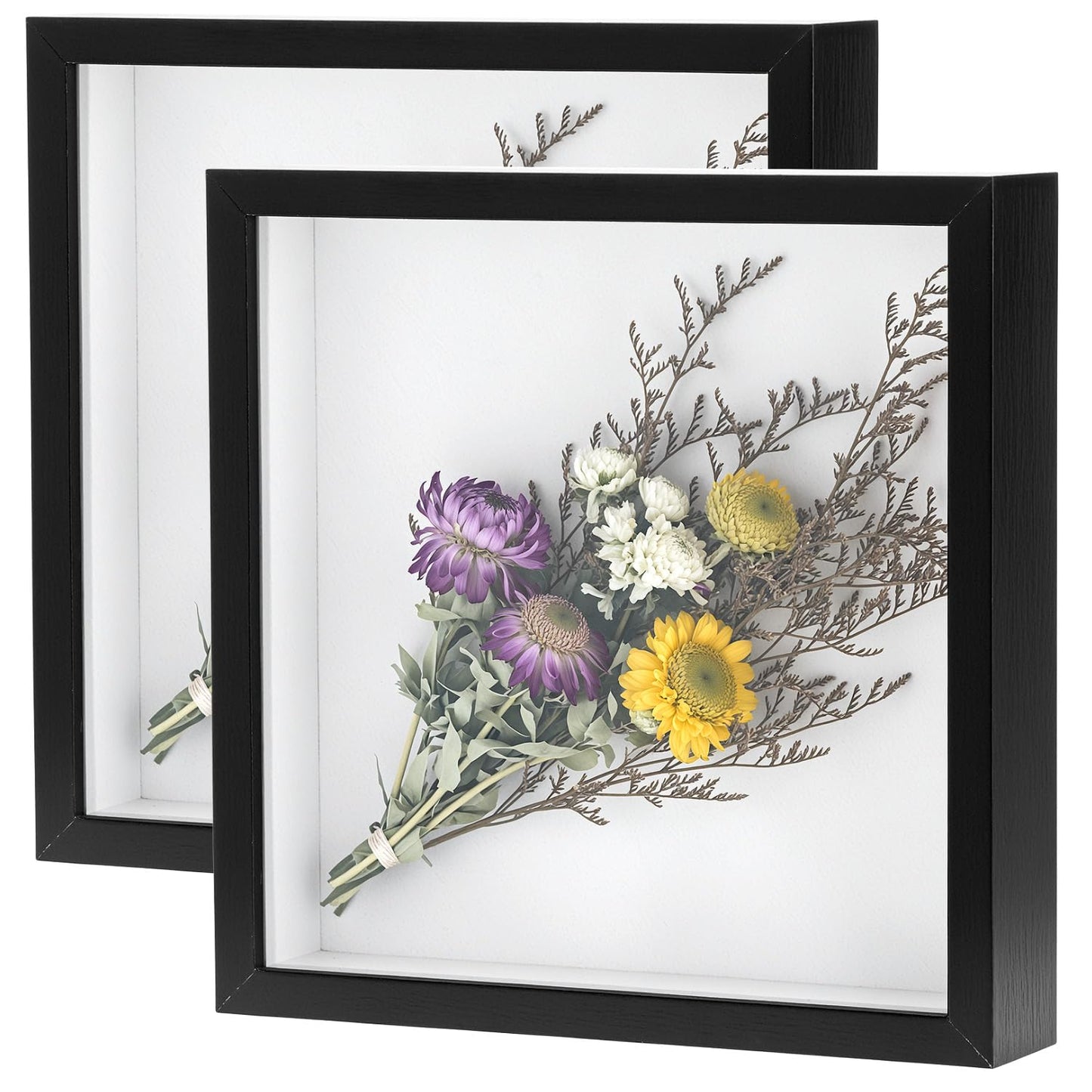 QWORK 8" x 8" Shadow Box Picture Frames, MDF Wood with Acrylic Front, 2 Pack Square Shadow Boxes Display Cases for Photos, Crafts, and Keepsakes