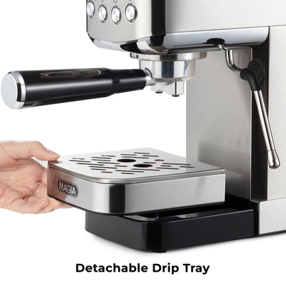 Zulay Kitchen Magia Compact Espresso Machine – 20 Bar Coffee Maker with Milk Frother Steam Wand, Latte & Cappuccino Maker, 1350W Fast Heating, 40oz Removable Water Tank, Stainless Steel – Silver