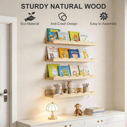 16.5 Inch Set 4, Fixwal Nursery Book Shelves, Floating Bookshelves for Wall of Scalloped Wall Book Shelves with Towel