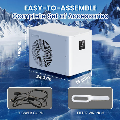 ICEGALAX 1HP Ice Bath Chiller for Ice Bath Tub, Smart Control Water Chiller with Built-in Pump & Filter,Fast Cooling & Heating for Athletes Aiding Recovery Therapy (White with Inflatable Tub)