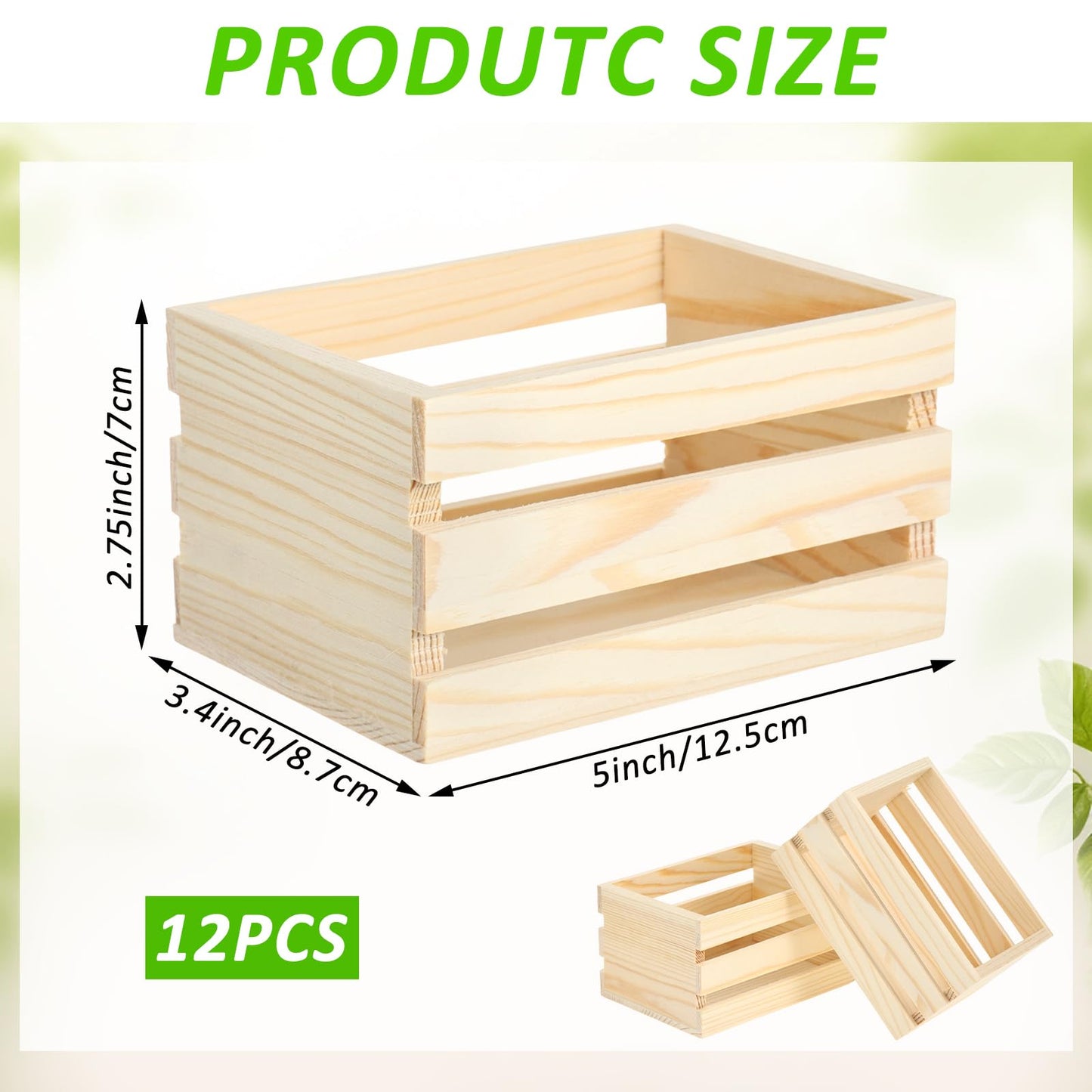 Sibosen 12PCS Decorative Wood Crates Nesting Storage Container, Samll Bikini Box, 5" Farmhouse Decorative DIY Wooden Storage Boxes, Rustic Wooden Crates for Storage Display