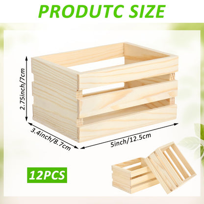 Sibosen 12PCS Decorative Wood Crates Nesting Storage Container, Samll Bikini Box, 5" Farmhouse Decorative DIY Wooden Storage Boxes, Rustic Wooden Crates for Storage Display