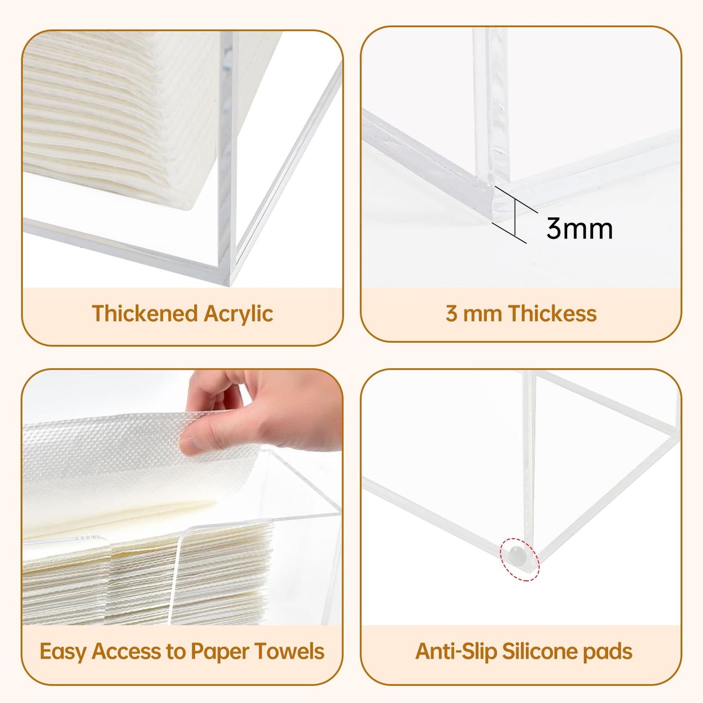 Acrylic Countertop Paper Towel Dispenser, Bathroom Paper Towel Holder, Clear Acrylic Napkin Holder (3mm Acrylics) Multifold C-Fold, Z-Fold, Trifold Paper Hand Towel Dispenser for Bathroom Toilet