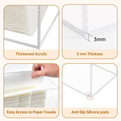 Acrylic Countertop Paper Towel Dispenser, Bathroom Paper Towel Holder, Clear Acrylic Napkin Holder (3mm Acrylics) Multifold C-Fold, Z-Fold, Trifold Paper Hand Towel Dispenser for Bathroom Toilet