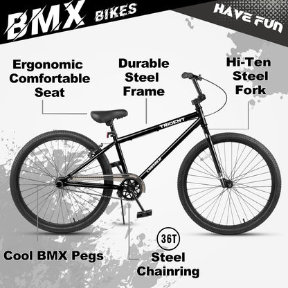 cubsala 24 Inch BMX Race Bike Bicycles Beginner-Level to Advanced Riders with 2 Pegs Trick Cycling and Professional Riding, Black