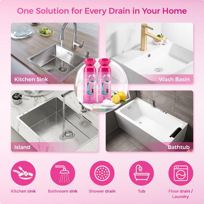 Foaming Drain Cleaner, Powerful Sink Drain Cleaner Foam That Clears Hair & Eliminates Odors, Fast Clog Removal, Safe Sink Cleaner and Deodorizer for Kitchen Sinks Bathroom Drains Tubs Showers (2Pcs)