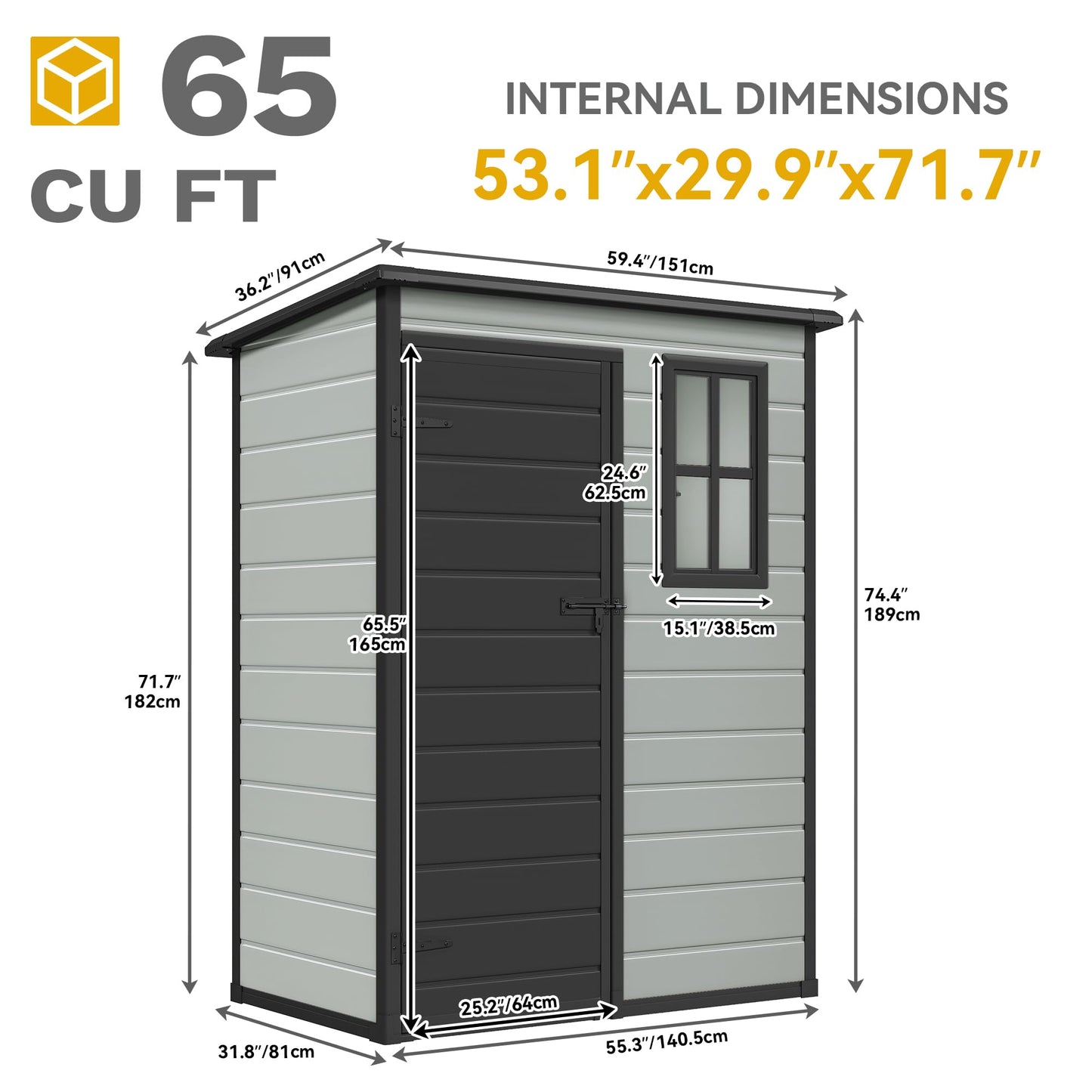 DWVO 5x3 FT Outdoor Storage Shed with Floor, All-Weather Resin Storage Shed with Lockable Door & Window, Waterproof Plastic Tool Storage for Garden, Backyard, Patio, Lawn,Blue-Gray+Black