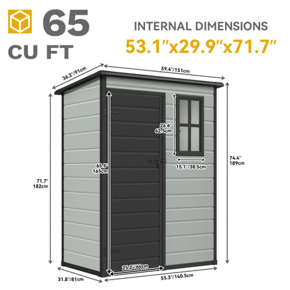 DWVO 5x3 FT Outdoor Storage Shed with Floor, All-Weather Resin Storage Shed with Lockable Door & Window, Waterproof Plastic Tool Storage for Garden, Backyard, Patio, Lawn,Blue-Gray+Black