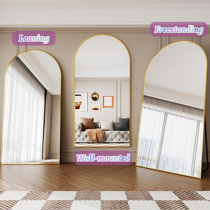 LadyNow Full Length Mirror, 41"x81" Arched Floor Mirror Freestanding, Floor Standing Full Body Mirror with Stand for Bedroom, Hanging Mounted for Living Room Cloakroom, Gold