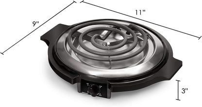 Elite Gourmet ESB-300X Single Countertop Coiled Burner, 1000 Watts Electric Hot Plate, Black, Easy to Clean