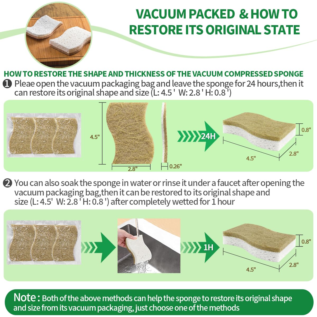 Sponges Kitchen Natural Dish Sponge Plant-Based Biodegradable Compostable Cellulose with Coconut Scrubber Sponge Non Scratch Eco Friendly Kitchen sponges for Kitchen Dishes（Pack of 12）