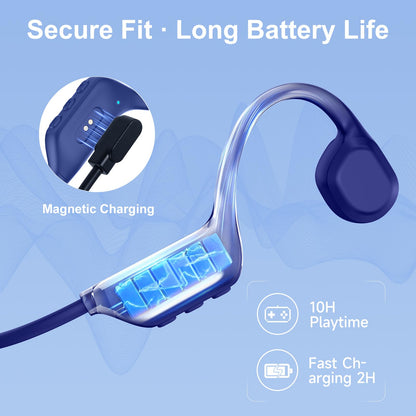 IFECCO Bone Conduction Headphones Bluetooth 6.0 - IP67 Waterproof Bone Conduction Headphones with Mic,Wireless Open Ear Earbuds for Running Gym Walking Cycling (Blue)