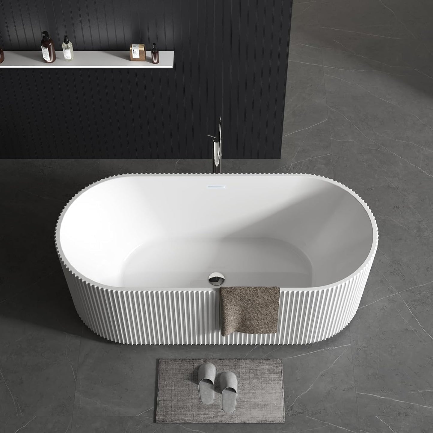 59" Acrylic Freestanding Bathtub, White Soaking Tub with Non-Slip Base, cUPC Certified Free Standing Tub, Chrome Drain Bath Tub, Modern Tub for Bathroom