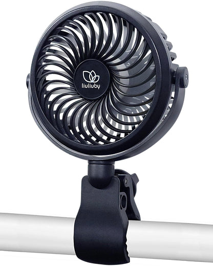 liuliuby Baby Stroller Fan with Clip | Clip On Fan for Baby Car Seat | Portable & Rechargeable with Durable Clamp | Stroller Accessories | Small Cooling USB Chargeable Battery (Jet Black)