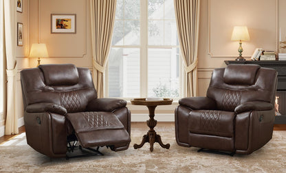 ANJ Genuine Recliner Chair Set of 2, Manual Reclining Chair with Ergonomic Design, Oversized Single Sofa Recliner with Soft Armrest and Flexible Footrest for Living Room,（Red Brown）