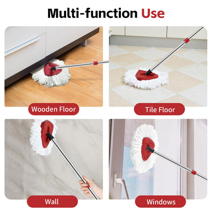 ANREKEYH Spin Mop Head, Base, Handle Replacement for O-Ceda EasyWring Microfiber Spin Mops, 2 Microfiber Mop Refills, 1 Triangle Head Cover and 30-58in Handle Set Combo (White(1 Tank System))