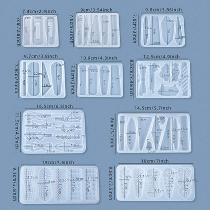 FineInno 10Pcs Barrette Resin Molds,DIY Hair Pin Casting Mold,Hair Clip Mold,Strip Silicone Molds,Jewelry Molds for Epoxy Resin,Hair Pin,Bookmark,Pendant