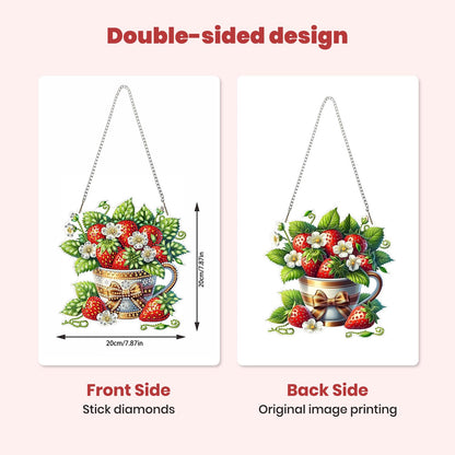 MXJSUA Strawberries Diamond Painting Art Window Suncatchers, Diamond Art Kits for Adults Hanging Ornaments with Chain, 5D Special Shape Crystal Diamond Pendant Accessories for Decor Gift 8x8 Inch