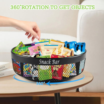 Xbopetda Snack Organizer for Countertop, Metal Turntable Organizer with Divider, 4 Compartment Snack Storage Spinning Snack Tray, Lazy Susan Snack Spinner for Snack Bar Organizer Pantry Storage-Black