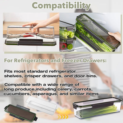 Celery Keeper for Refrigerator, BPA-Free Celery Storage Container with Lid – Leak-Proof Silicone Gasket & Four-Sided Snap Lock, Durable PP Food Storage Bin for Fresh Celery, Carrots & Cucumbers