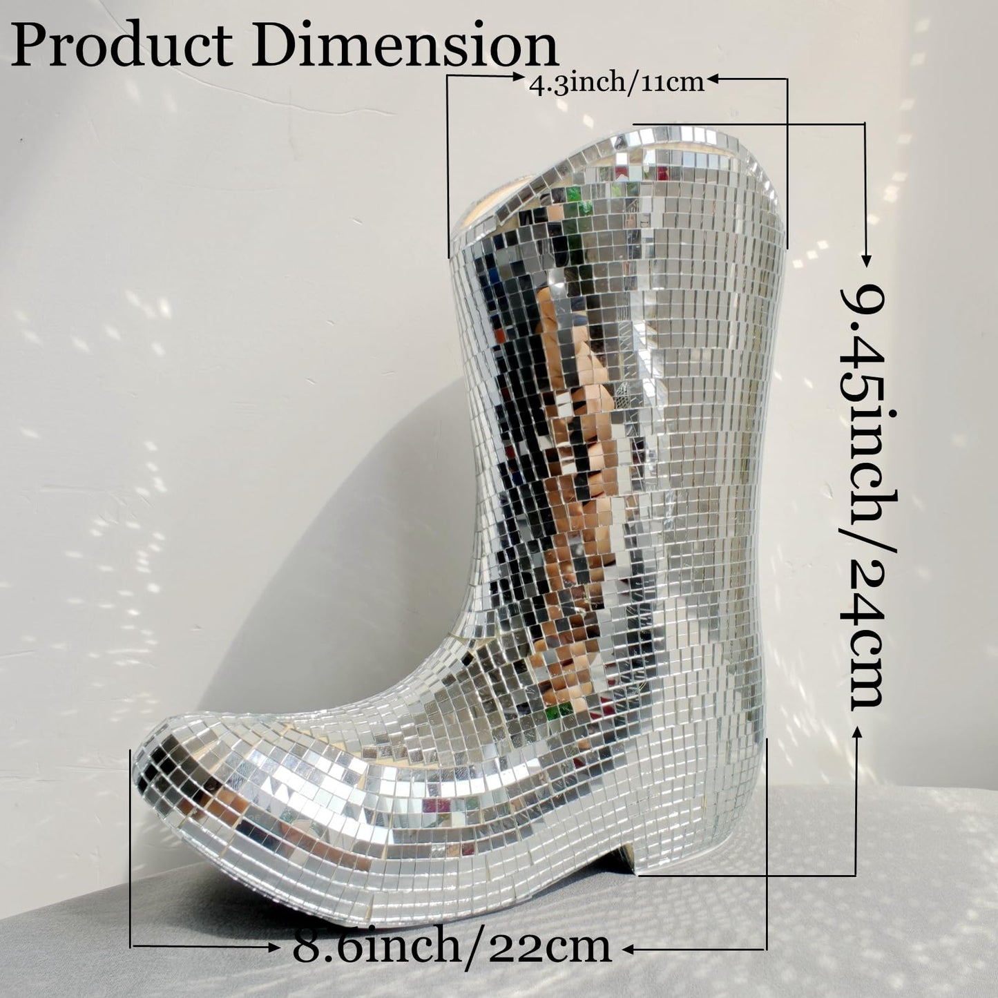 Handcrafted Disco Cowboy Boot Vase, Ceramic & Santiago Disco Ball Modern Western Flower Vase, 9.5inch Santiago Disco Cowboy Boot Home Decor, Unique Gift for Housewarming