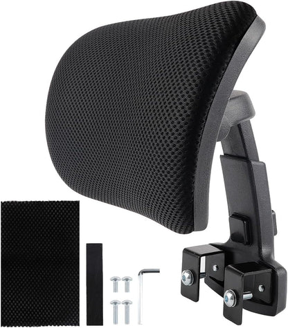 Black Mesh Office Chair Headrest Attachment, Adjustable Height Angle Head Support Cushion for Ergonomic Office Chair