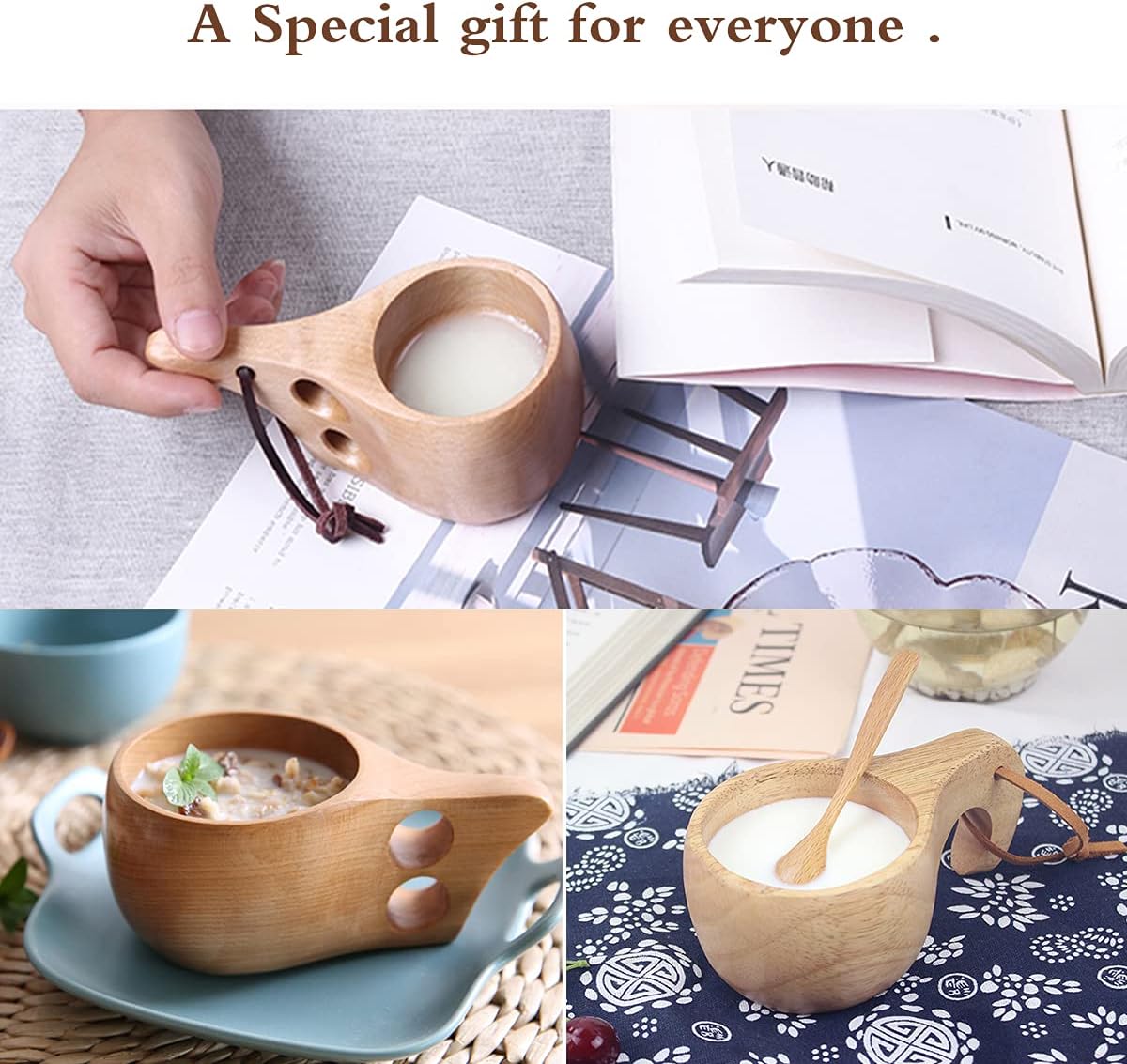 Mochiglory Wooden Mug Nordic Style Handmade Natural Drinking Cup for Coffee, Tea, and Milk