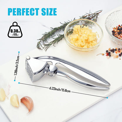 COKORA Garlic Press, Premium Kitchen Metal Garlic Crusher Masher Tool, Rust Proof & Dishwasher Safe, Heavy Duty Professional Garlic Mincer with Ergonomic Handle, Easy to Squeeze and Clean -Silver