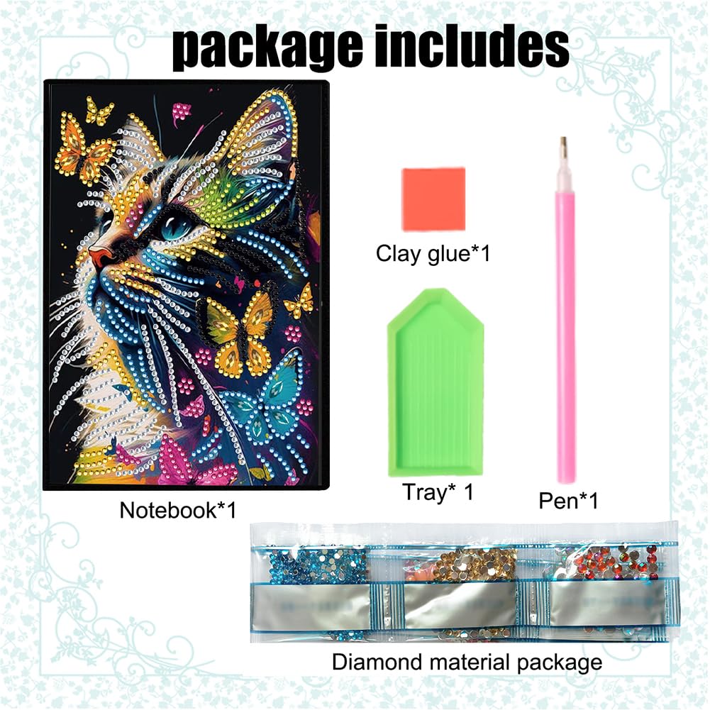 5D DIY Diamond Painting Notebook Art Kits for Adults Beginners Cover Leather Diamond Painting Sketchbook Flower Diamond Art Hardcover Dairy Book Festival Birthday Gift 8.26x5.7 in (Blue-04)