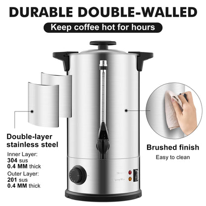 Rigstne Commercial Coffee Urn 50 Cup - Large Coffee Maker Machine, Hot Beverage Coffee Percolator Dispenser With Double Wall Stainless Steel, Water Urn for Event, Quick Brew, Temperature Control(8L)