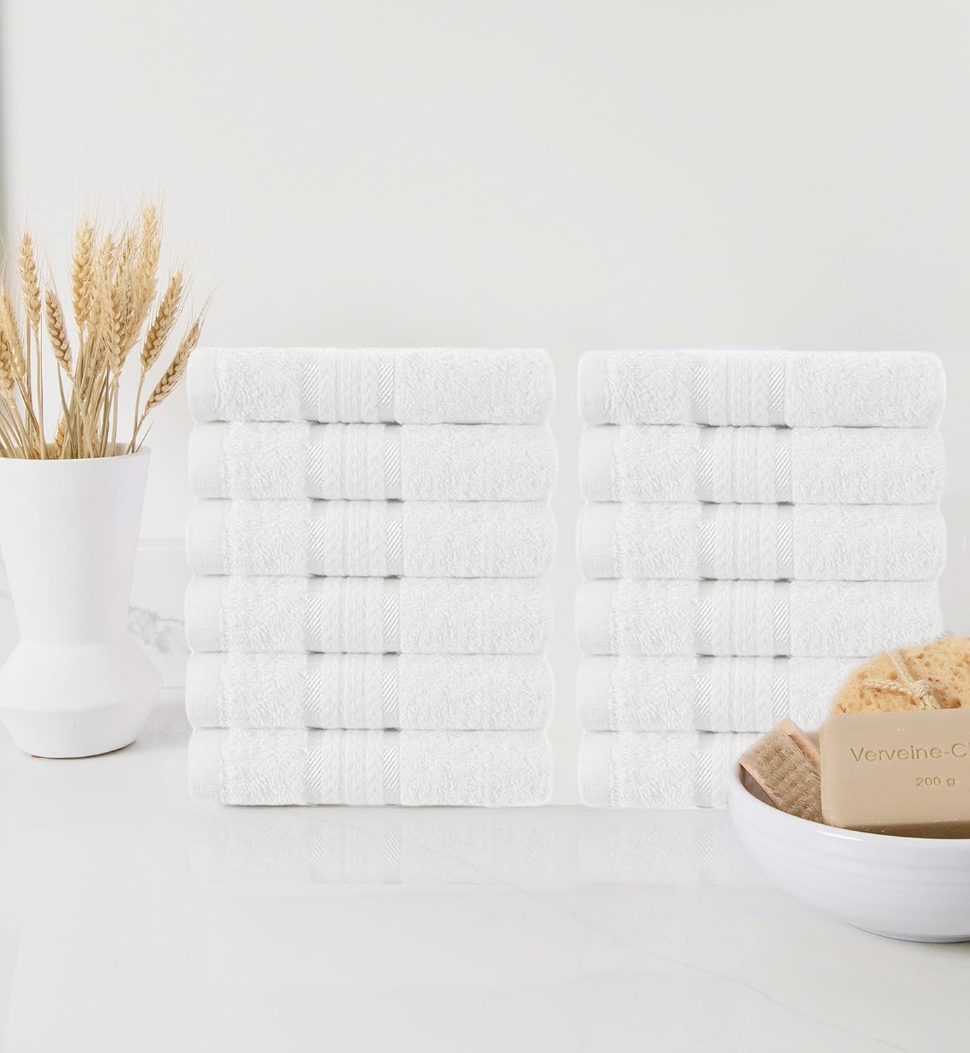 12 Pack 12x12-100% 580 COTTON CRAFT Ultra Soft Washcloths - - Cotton Facecloths - Baby Wash Cloths - Absorbent Quick