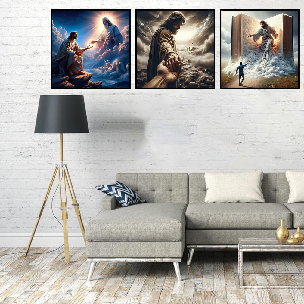 Zythron 3PCS Diamond Art Kits for Adults Jesus Diamond Painting Religion Diamonds Art DIY 5D Full Drill Gem Art Jesus Christ Painting Kit for Home Wall Decor Gifts 12x12 in