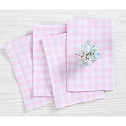 Solino Home Linen Napkins Set of 4-100% Pure Linen Marshmellow Pink Gingham Check Dinner Napkins Cloth 20 x 20 Inch for Mothers Day, Spring, Summer