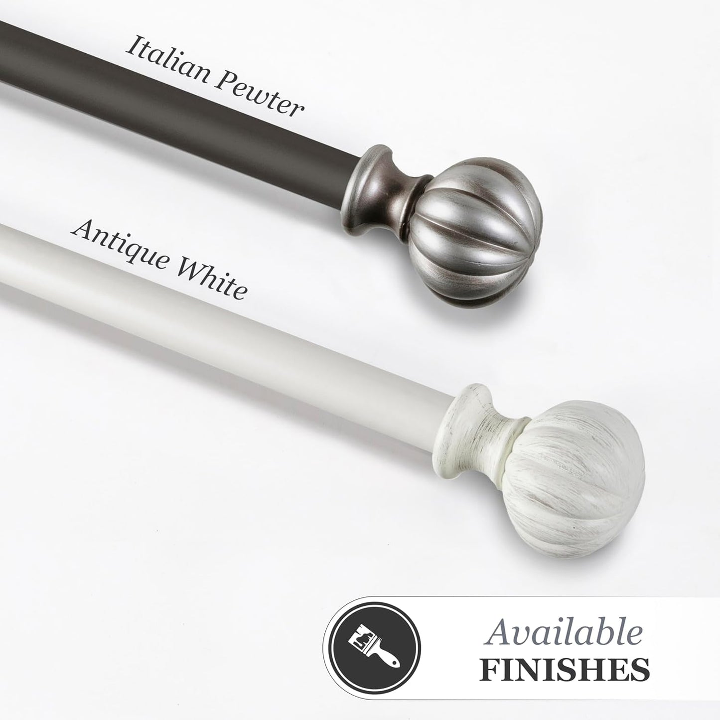 Kenney Rachel Fluted Ball Window Curtain Rod, Adjustable 28-48 Inch, Antique White