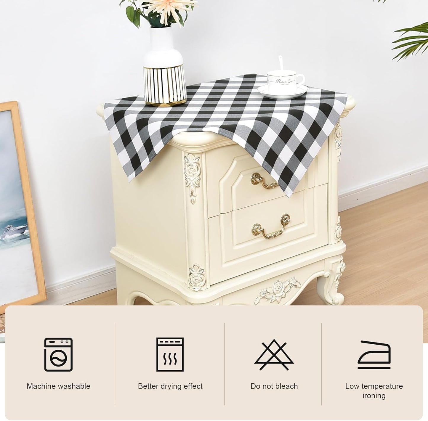 2 Pack 24x24 Inch Wolkemer Small Square Tablecloth Farmhouse Checkered Black and White Gingham Nightstand Table Cloth