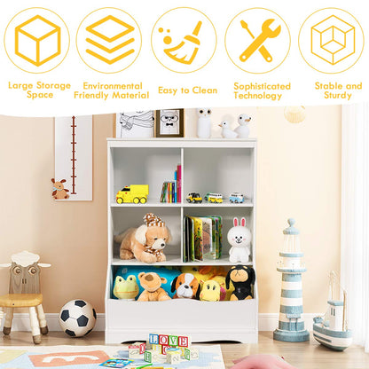 Giantex Storage Cabinet, Cubby Toy Organizer, 3 Shelf 4 Cube Units, Storage Bins Cubbies for Kids' Collections, Kids Bookshelf and Bookcase for Children Playroom Hallway Kindergarten School, White