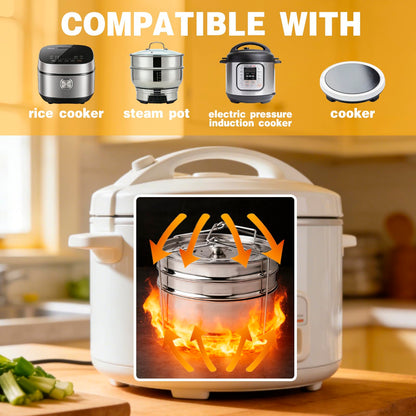 YQGQSUAK 3-Tier Stackable Steamer Insert Pans with Sling for Instant Pot Accessories 6/8 Qt - Pot in Pot, Food Steaming Trays, Dishwasher Safe, 304 Stainless Steel, 7.6" x 8.3"