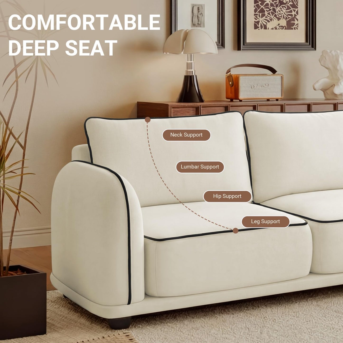 104 Inch L Shaped Modular Sectional Sofa, 4 Seater Modern Cloud Chenille Comfy Couch with Movable Ottoman & 3 Back Pillows, Oversized Comfy L Shape Couch for Living Room, Bedroom, Apartment, Beige