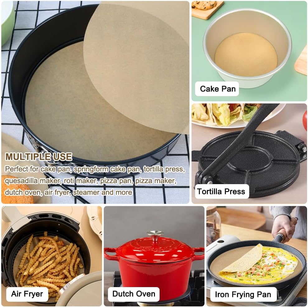 BYKITCHEN Parchment Paper Rounds, Set of 200 Non Stick 9 Inch Pre-Cut Baking Liners for Round Cake Pan
